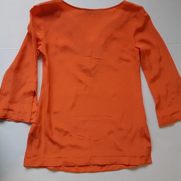 👚Trina Turk  100% Silk Orange Beaded V Neck Tunic Top Blouse - Picture 11 of 14